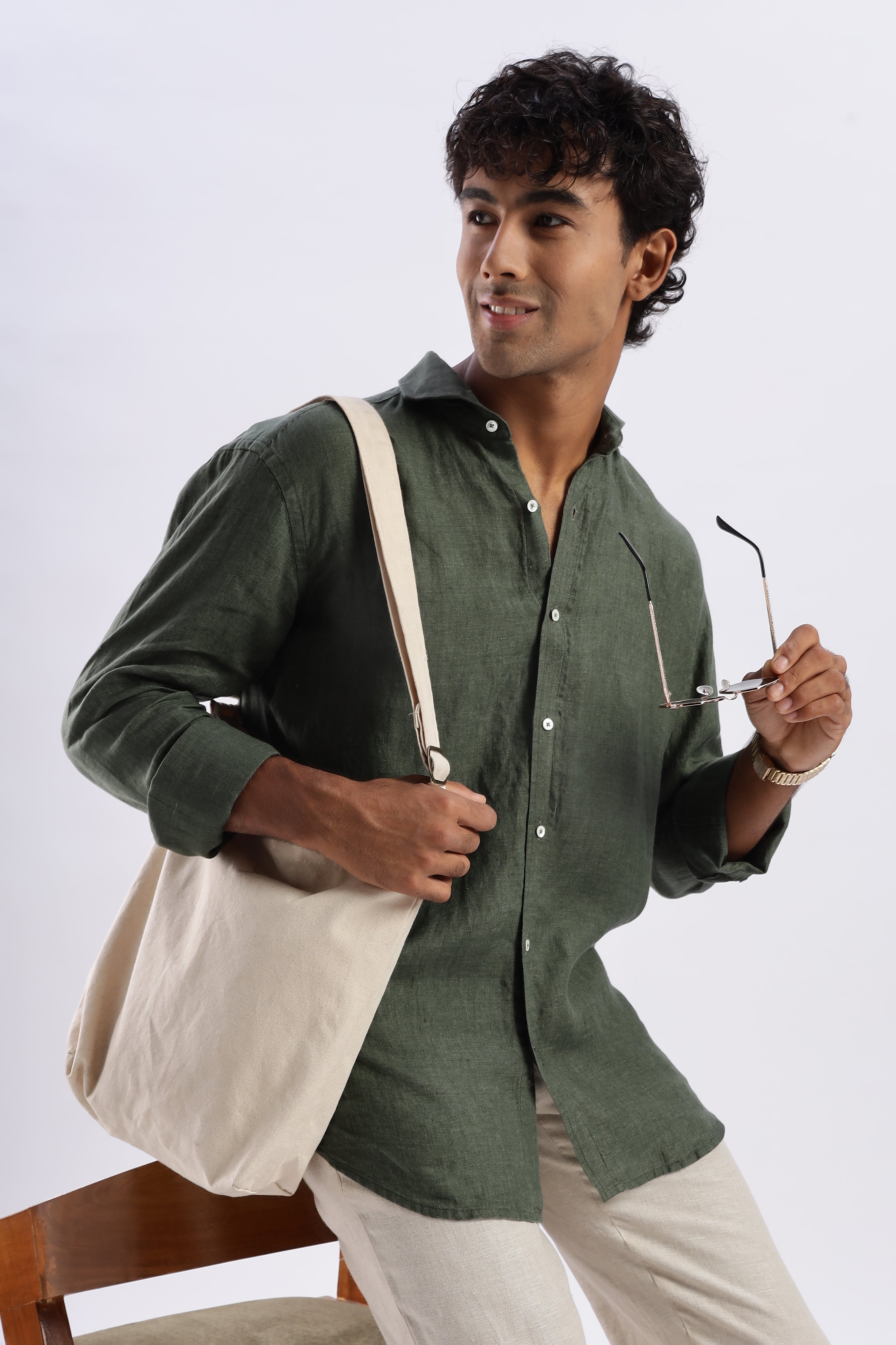 Green/ ಹಸಿರು Linen Shirt