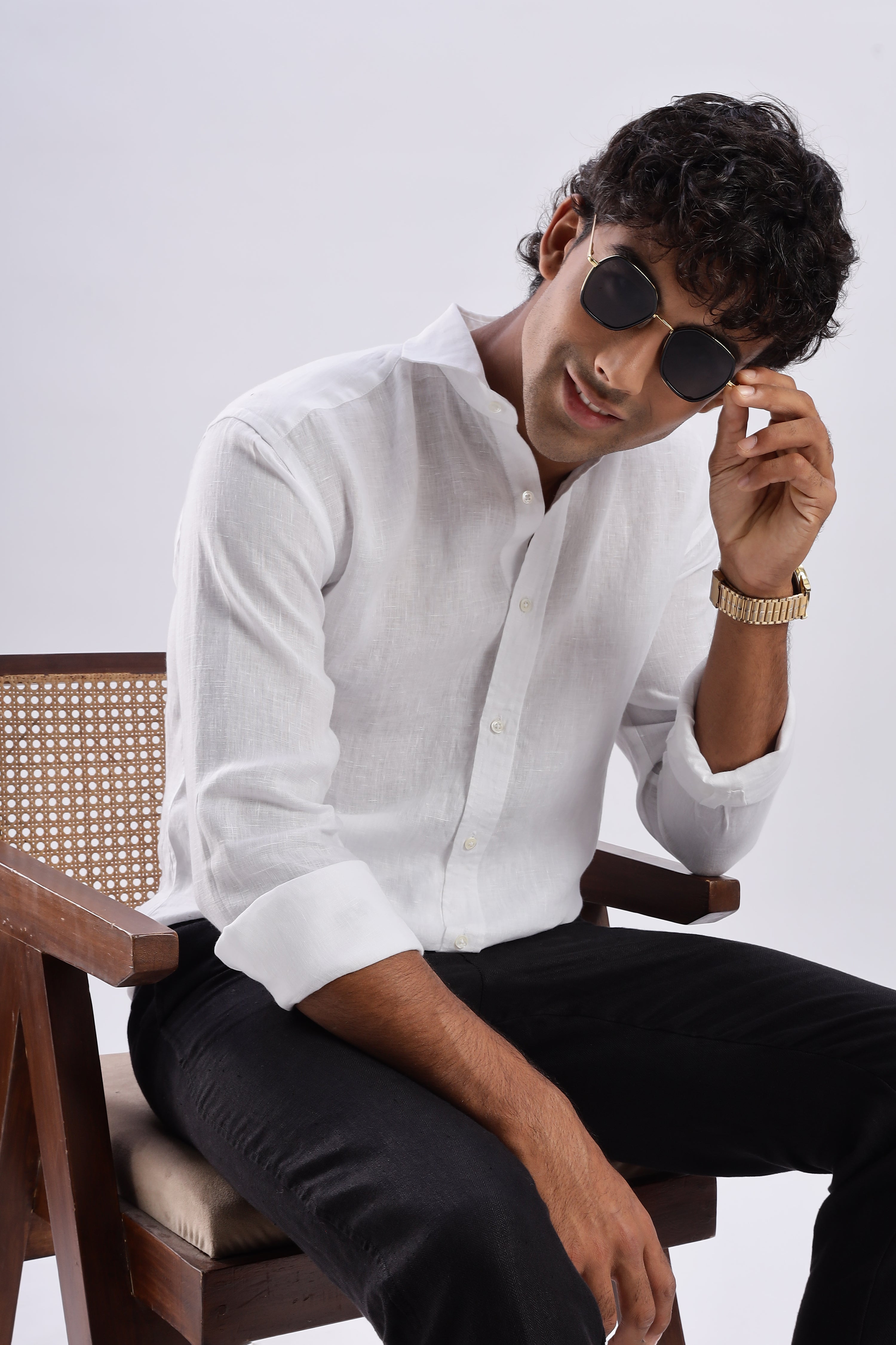 White/ ಬಿಳಿ Linen Shirt