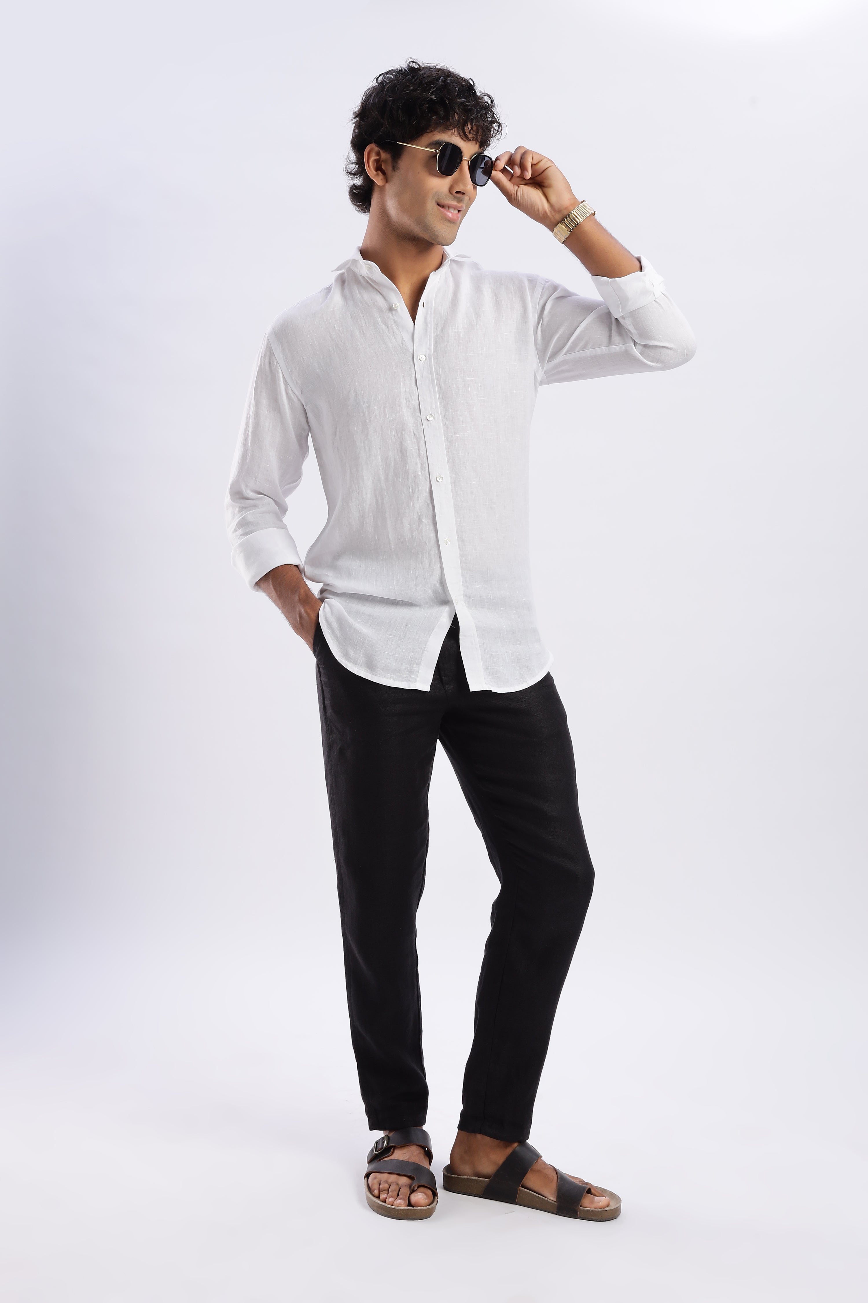 White/ ಬಿಳಿ Linen Shirt